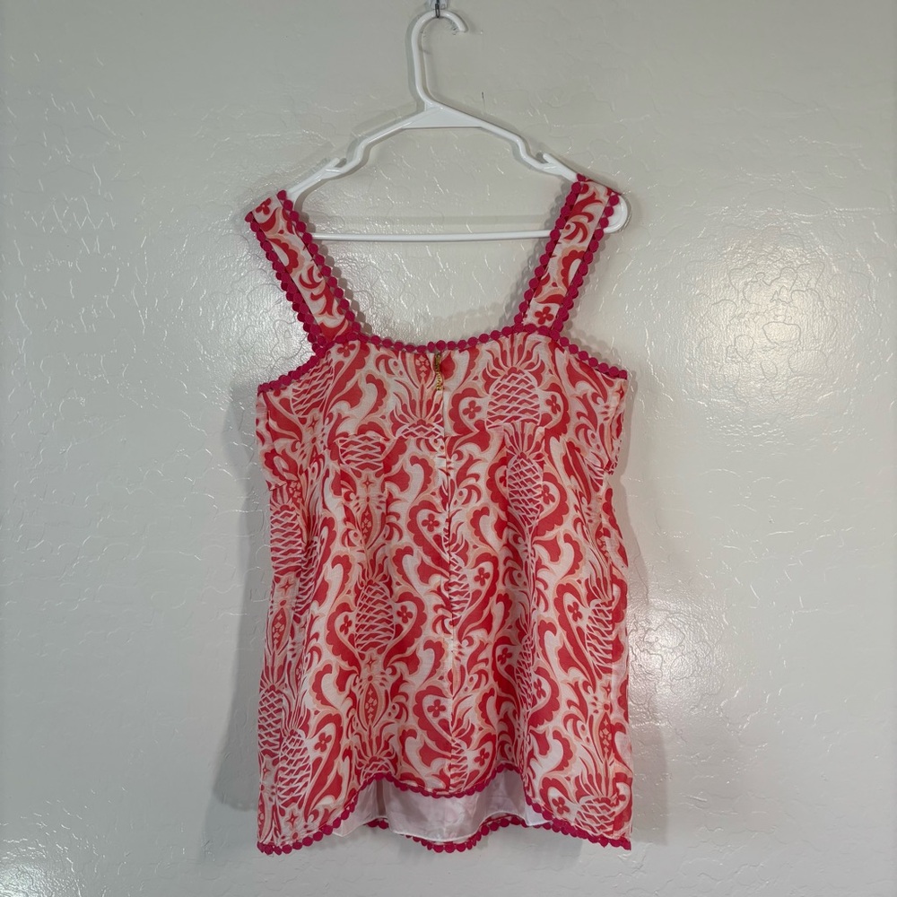 Kate Spade Silk Linen Sleeveless Blouse Bow Top Size 10 Tank Top Pink White - Picture 7 of 7